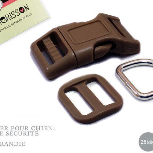 Kit collier pour chien: 25mm / haute qualité / marron fonce 
