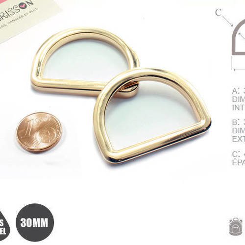 2 x 30mm anneaux demi lunes / metal / moule / haute qualité / dore rose / dore clair 