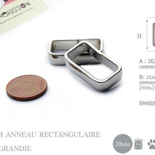 2 x 20mm boucles anneau rectangulaire / passants simple / métal / plat 