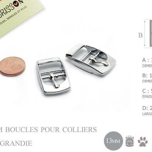 2 x 13mm boucles pour colliers / métal / chrome 