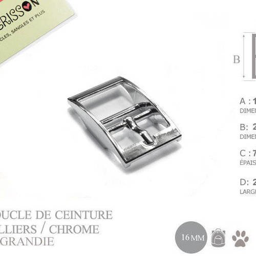 1 x 16mm boucle pour colliers / métal / chrome 