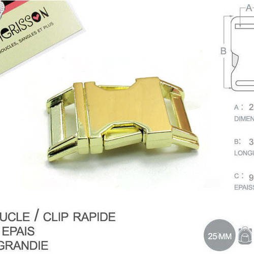 1 x 25mm boucle attache rapide / fermoir clip / metal / placage laiton 