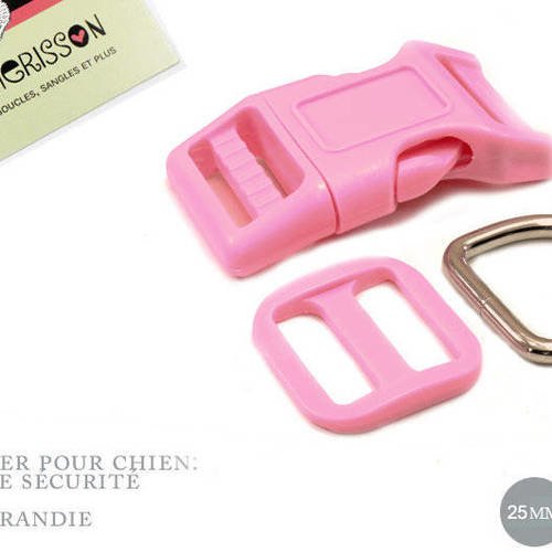 Kit collier pour chien: 25mm rose haute qualité 