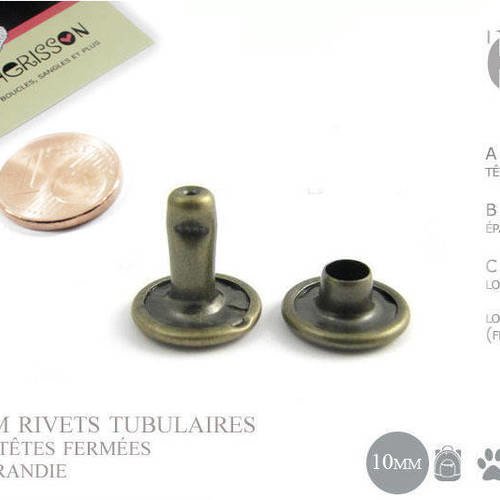 10 x 10mm rivets tubulaires / metal  / bronze / plat 