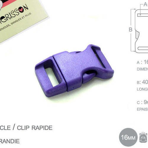 1 x 16mm boucle attache rapide / fermoir clip / plastique / violet / simple 