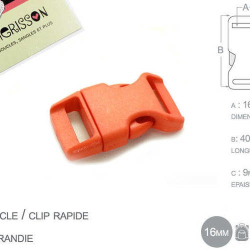 1 x 16mm boucle attache rapide / fermoir clip / plastique / orange / simple 