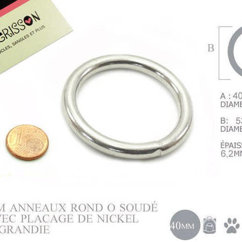 1 x 40mm anneau rond / métal / soudé / nickel / epais (cheval)