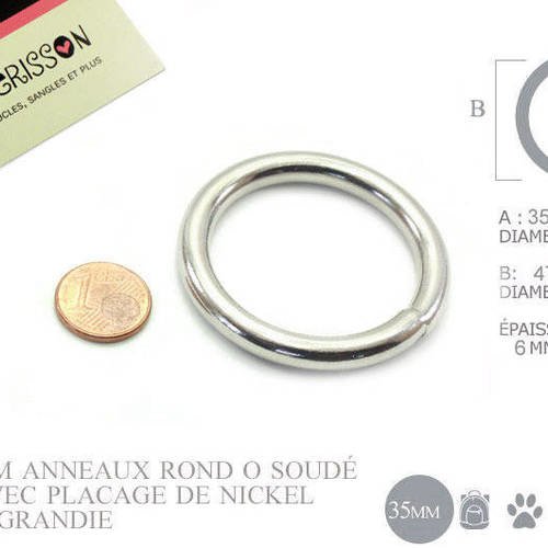 1 x 35mm anneau rond / métal / soudé / nickel / epais 