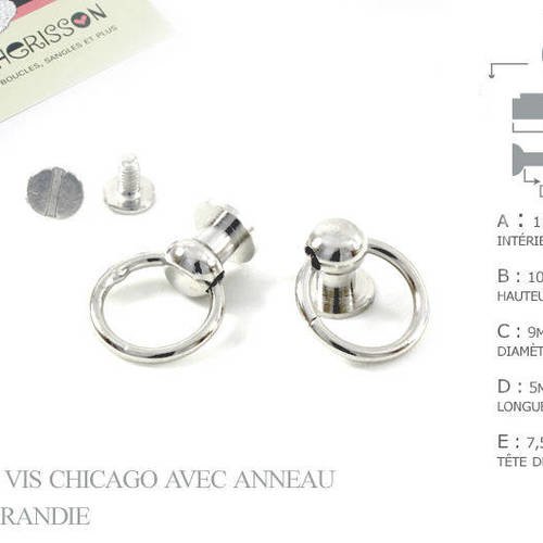 2 x 10mm vis chicago avec anneau - metal -  couleur nickel