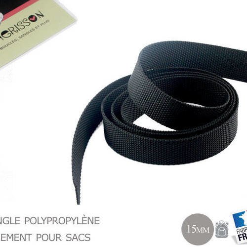 1m x 15mm  - noir - sangle polypropylène (fabrique en france) (moyen)