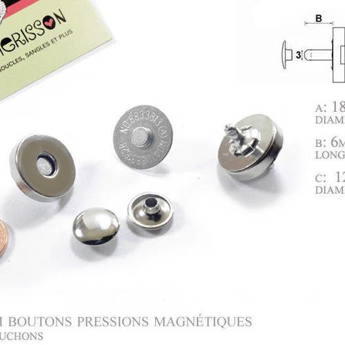 2 x 18mm rivets de fermoir / pressions magnétiques - plaque de nickel 