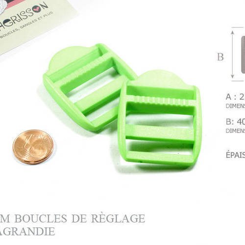 2 x 25mm boucles de règlage / boucles de serrage / plastique / vert flo 