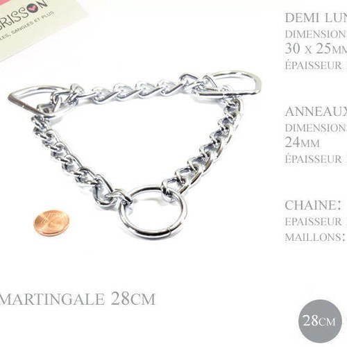 28cm chaîne martingale / metal / demis et anneaux / chrome 