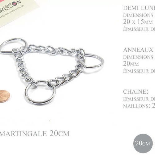 20cm chaîne martingale / metal / demis et anneaux / chrome 