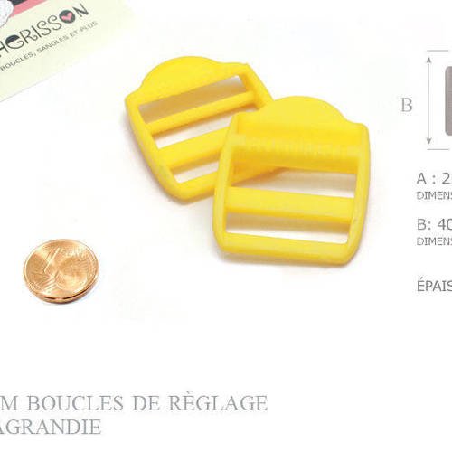 2 x 25mm boucles de règlage / boucles de serrage / plastique / jaune / plastique 