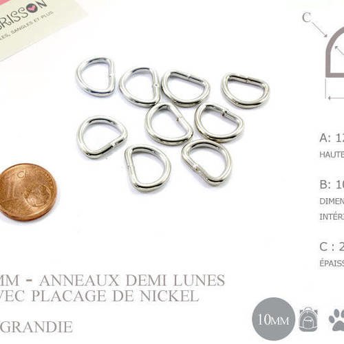 10 x 10mm anneaux demi lunes / metal / acier / soudé / nickel
