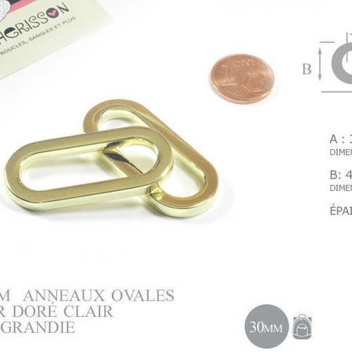 2 x 30mm anneaux ovales  metal - couleur laiton clair