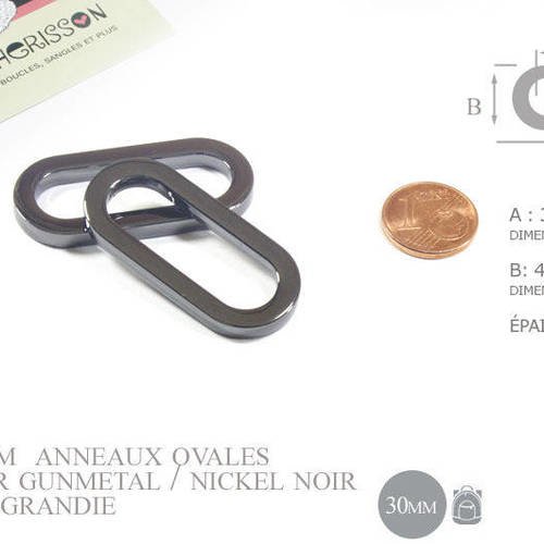 2 x 30mm anneaux ovales / métal / gunmetal