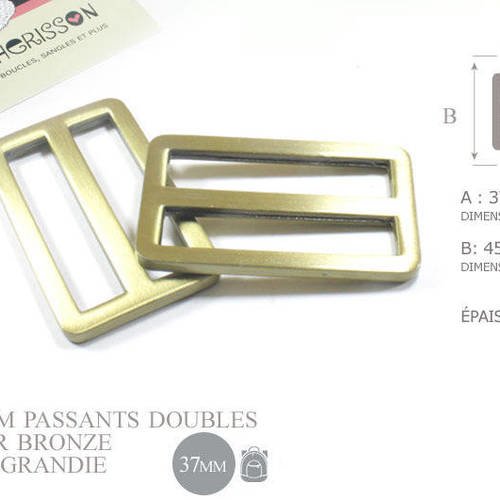 2 x 37mm passants doubles metal moule - style 1 - couleur laiton brosse 
