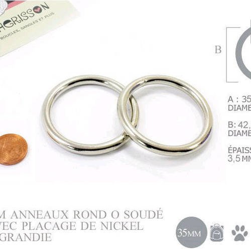 2 x 35mm anneaux ronds / métal / soudé / nickel 