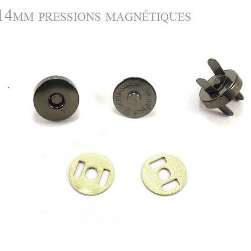 2 x 14mm fermoirs magnétiques / epais / gunmetal   / aimants