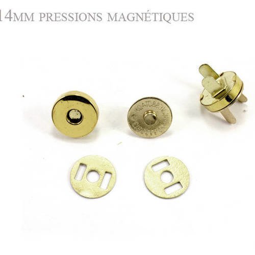 2 x 14mm fermoirs magnétiques / epais / dore jaune  / aimants