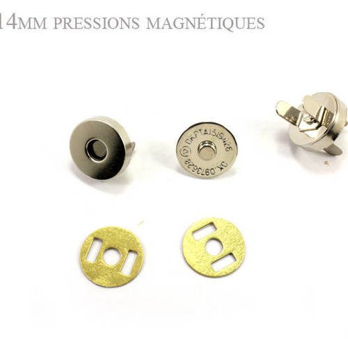2 x 14mm fermoirs magnétiques / epais / argente / nickel  / aimants