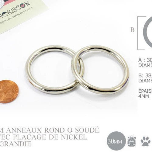 2 x 30mm anneaux ronds / métal / soudé / nickel