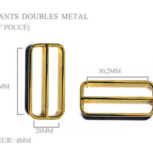 2 x 50mm passants doubles metal plaque de couleur d'or 