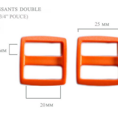 Lot 2  passant doubles 2cm / 20mm orange solide 