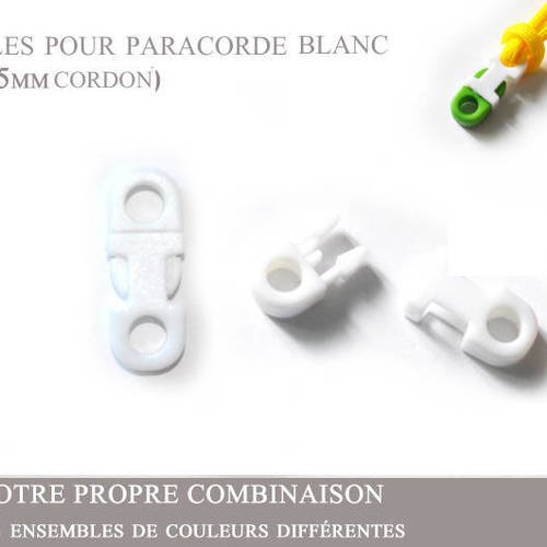 2 boucles pour paracorde  - blanc - plat -  (4-5mm cordon) 