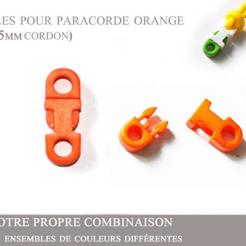 2 boucles pour paracorde  - orange -plat - (4-5mm cordon)
