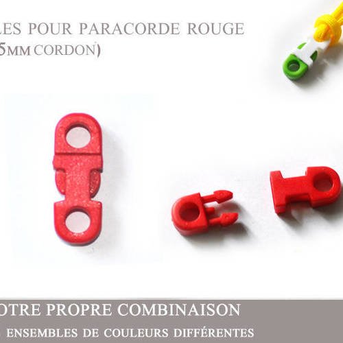 2 boucles pour paracorde  - rouge - plat - (4-5mm cordon)