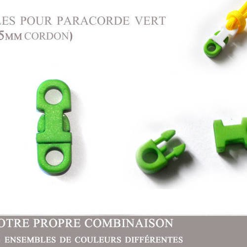 2 boucles pour paracorde  - vert - plat - (4-5mm cordon)