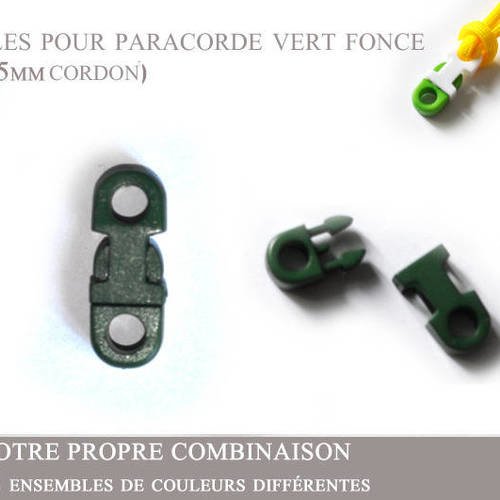 2 boucles pour paracorde - vert fonce - plat - (4-5mm cordon) 