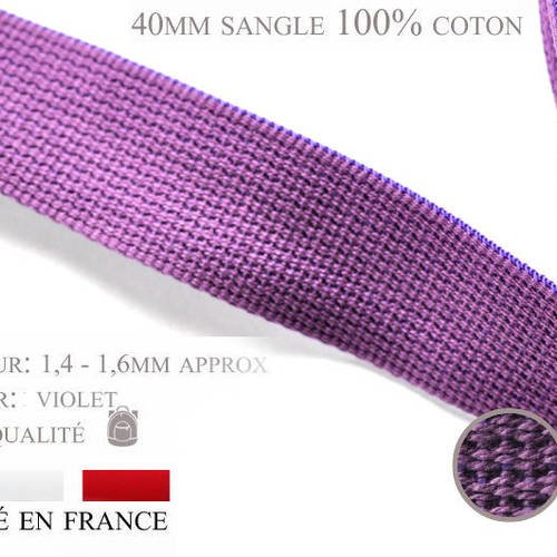 1m x 40mm sangle 100% coton violet - fabriqué en france