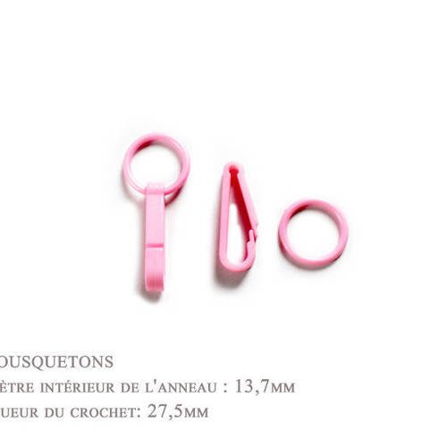 2 x 27,5mm - mousquetons - plastique - rose clair - pour gants 