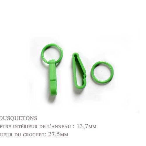 2 x 27,5mm - mousquetons - plastique - vert - pour gants 