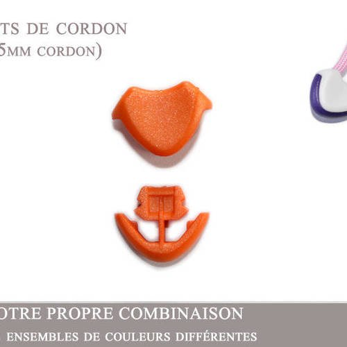 2 arrêts de cordon  - orange  -  cœur (4-5mm cordon)
