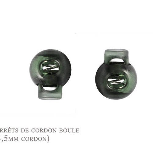 2 arrêts de cordon - vert fonce  translucide - boule (3-4,5mm cordon) 