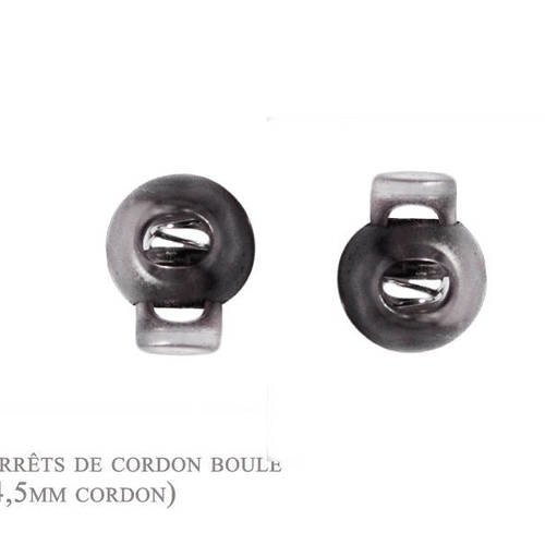 2 arrêts de cordon - noir translucide -boule (3-4,5mm cordon) 