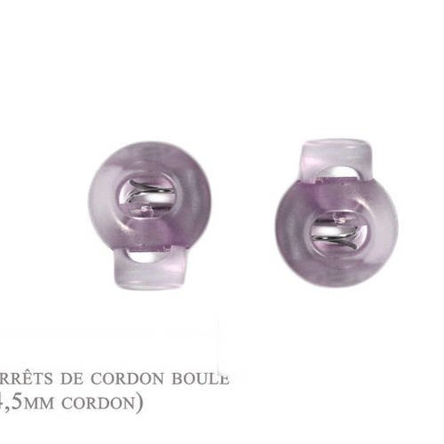 2 arrêts de cordon - violet translucide - boule (3-4,5mm cordon) 
