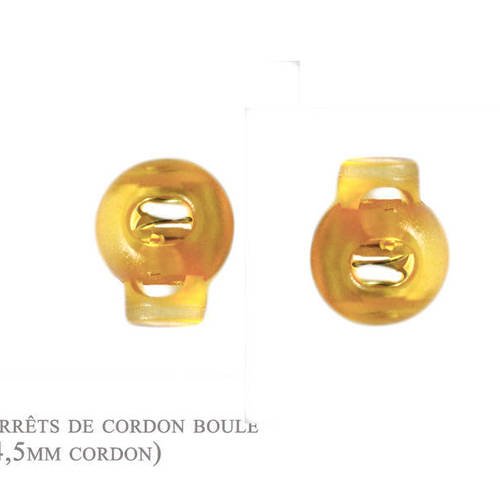2 arrêts de cordon - jaune translucide  - boule (3-4,5mm cordon) 