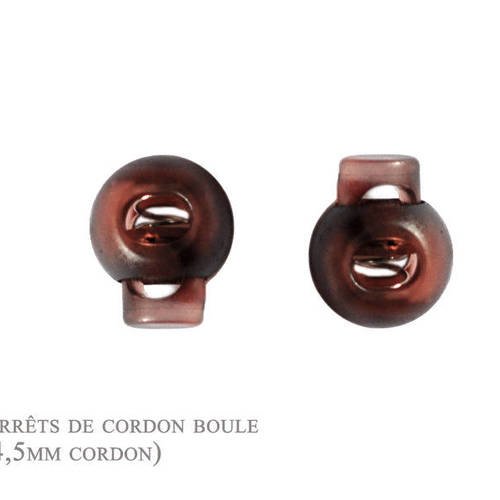 2 arrêts de cordon - marron translucide  - boule (3-4,5mm cordon) 