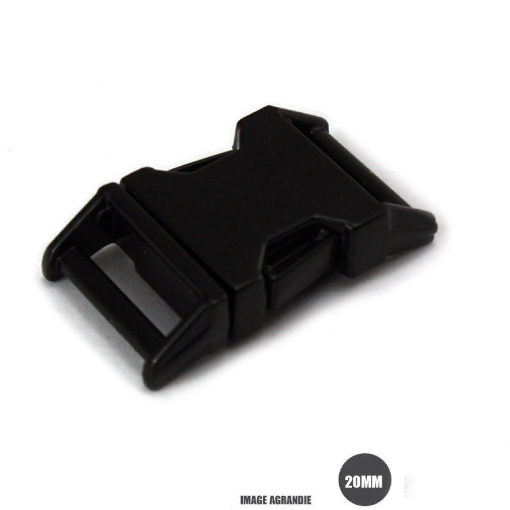 1 x 20mm Boucle Attache Rapide / Fermoir Clip / Plastique / Plat / Noir