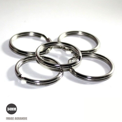 10 x 34mm anneaux brisés / porte-clés / metal / chromé