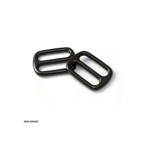 2 x 20mm boucles coulisse / passants doubles / métal / rond / noir
