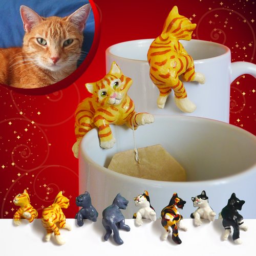 Figurine chat personnalisé bord de mug-2