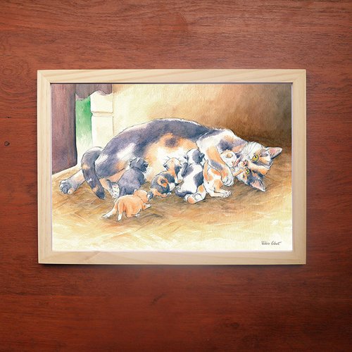 Aquarelle famille de chats -a- tirage photo