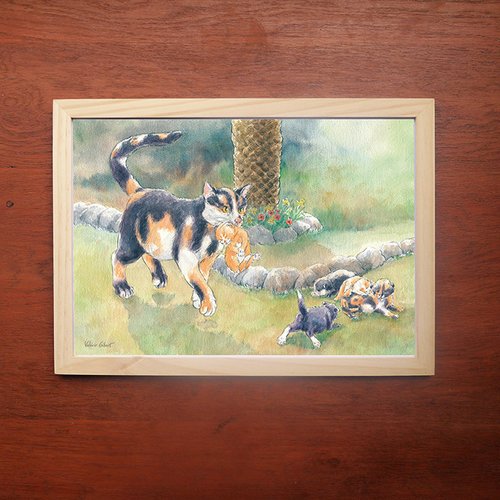 Aquarelle famille de chats -b- tirage photo